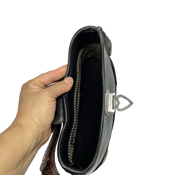 Vintage Brighton Black Leather Brown Croc Embossed Bucket Shoulder Bag Purse‎ - Picture 7 of 14